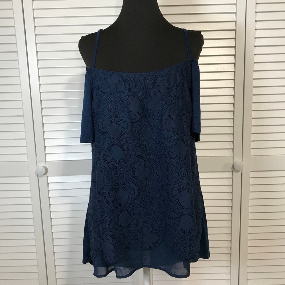 No Boundaries Blue Cove Floral Lace Cold Shoulder Blouse Juniors XL